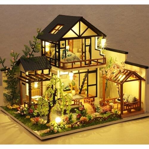 New DIY Dollhouse 3D Vintage Architecture Mini Furniture House Wooden Accessories Dollhouse Kids Christmas Gift For Children