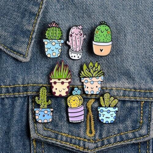 New Cute Cartoon Cactus Brooch Alloy Drop Oil Spare Pin Badge Aloe Brooch Party Gift Small Accessories