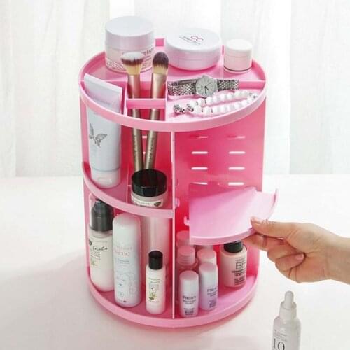 360-degree Rotating Makeup Organizer Brush Holder Jewelry Case Makeup Bathroom Supplies Holder Multifunction Storage Box Shelf
