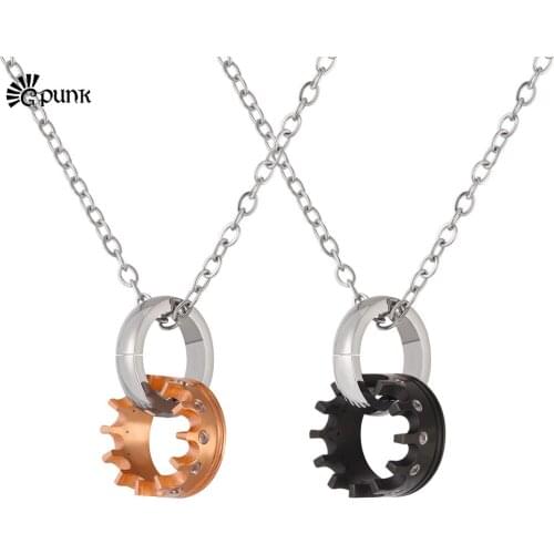 Women crown necklace with chain rose gold / black jewelry with AAA+ cubic zirconia men couple necklaces P2534G