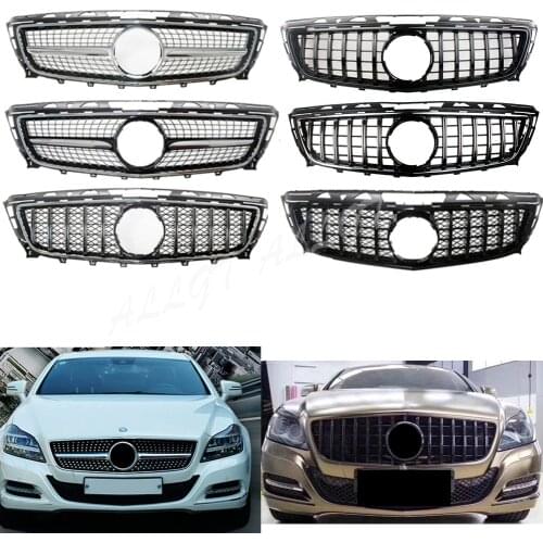 Front Racing Billet Bumper Grille Upper Grill Cover For Mercedes-Benz W218 CLS-Class 2011 2012 2013 2014 Diamond GTR
