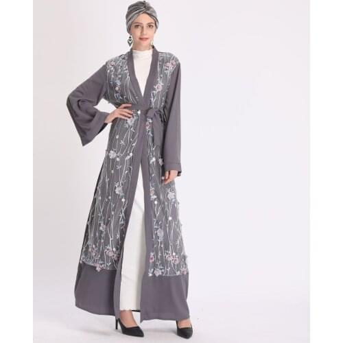 Europe, America, Middle East, Turkey embroidered three-dimensional flower robe dress Late Fashion Muslim Abya Women Dress