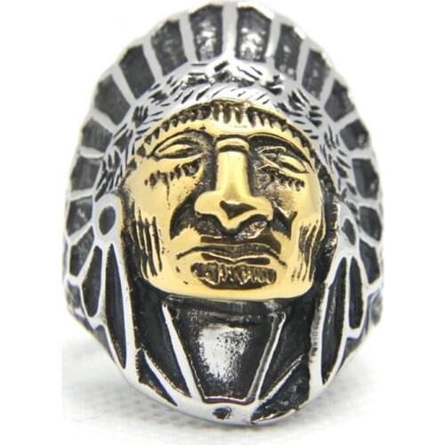 Support Dropship Newest Size 7-14 Golden Face Indian Ring 316L Stainless Steel Fashion Jewelry Cool Indian Ring