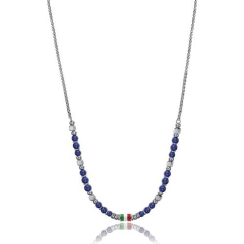 Runda Fashion Stainless Steel Enamel Pendant for Men Stainless Steel Beaded Necklace Jewelry