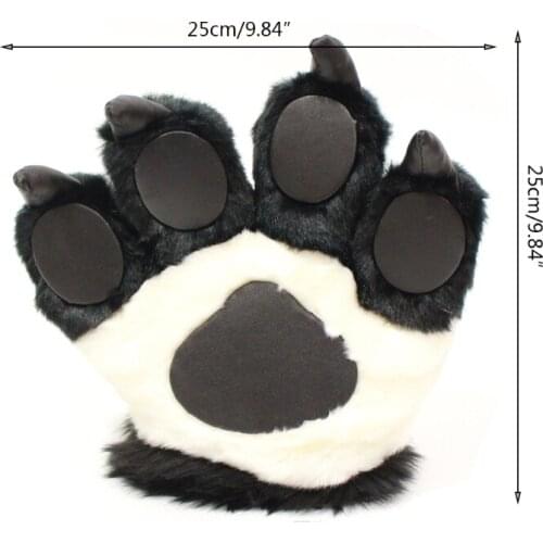 Cute Simulation Panda Paw Plush Gloves Fluffy Animal Stuffed Toy Cosplay Mittens X7JB