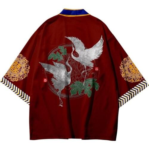 Samurai Crane Printing XXS-4XL Cosplay Harajuku Japanese Fashion Kimono Yukata 2021 Men and Women Cardigan Blouse Asian Clothes