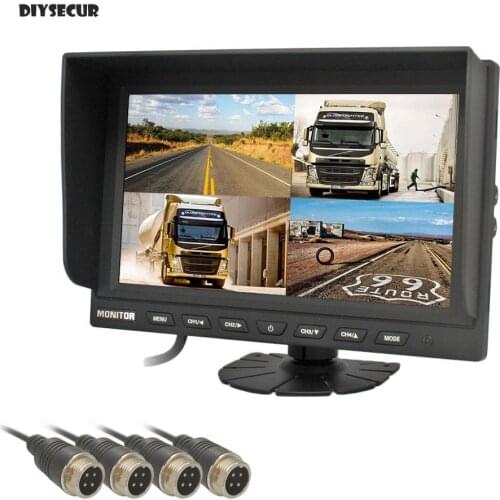 DIYSECUR 4CH 4PIN DC12V-24V 9" 4 Split Quad LCD Screen Display Color Rear View Car Monitor for Car Truck Bus Reversing Camera