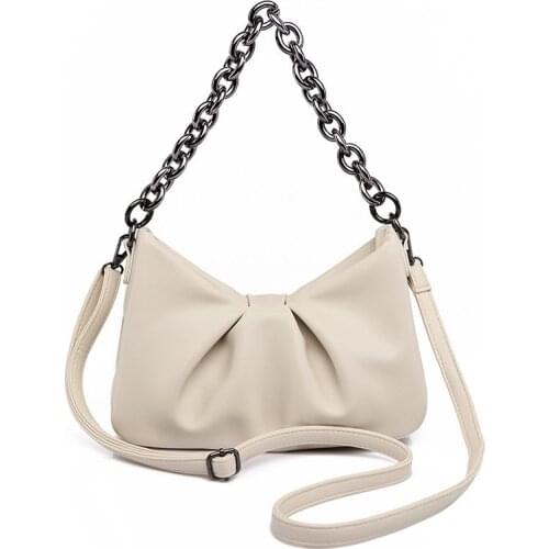 Womens Leather Fashion Pleated Shoulder Dumplings Bag Ladies Chain Designer Luxury Handbag Female Casual Messenger Party Bags