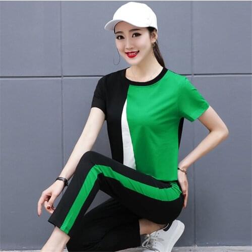 Two Piece Set Women 2019 summer Sportswear Suit Set Casual Sweatshirt and Pants Tracksuit Short Sleeve Sporting Outfit