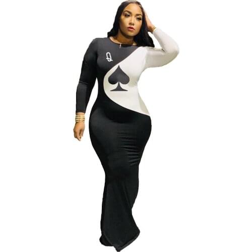 S-4XL Plus Size Women Dress Patchwork Letter Q Print Casual Bodycon Stretch Maxi Dresses Elegant Vestidos Wholesale Dropshipping