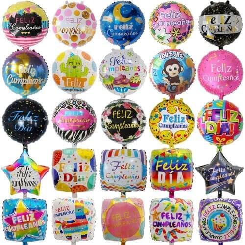 10pcs 18inch Spanish Happy Birthday Foil Helium Balloons Colorful Feliz Cumpleanos Globos for Birthday Party Decoration Supplies