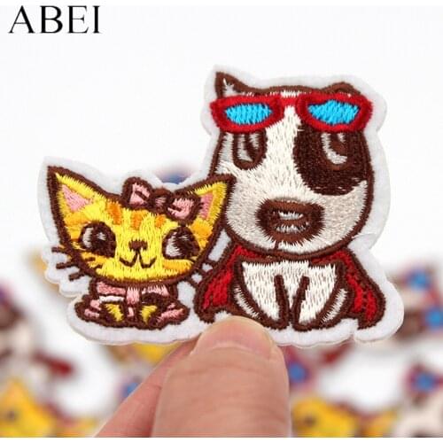 10pcs Cartoon Cute Cat Dog Patches Iron On Clothes Stickers DIY Jeans Coats Sweaters Appliques Sewing Animal Badge Wholesale