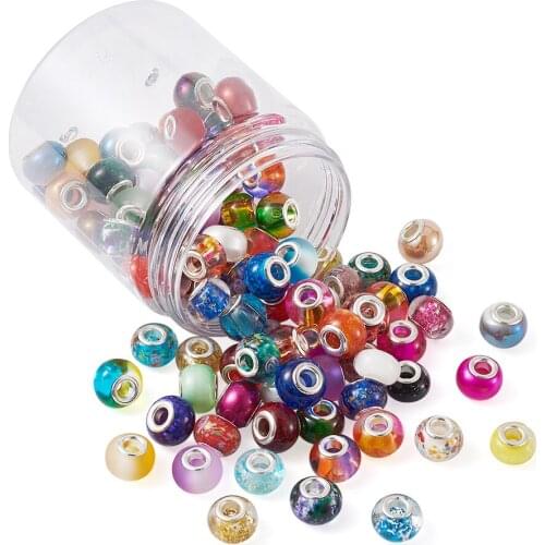 100pcs Mixed Color Rondelle Large Hole Handmade Lampwork Beads Glass European Spacer Beads with Core Fit European Charm Bracelet