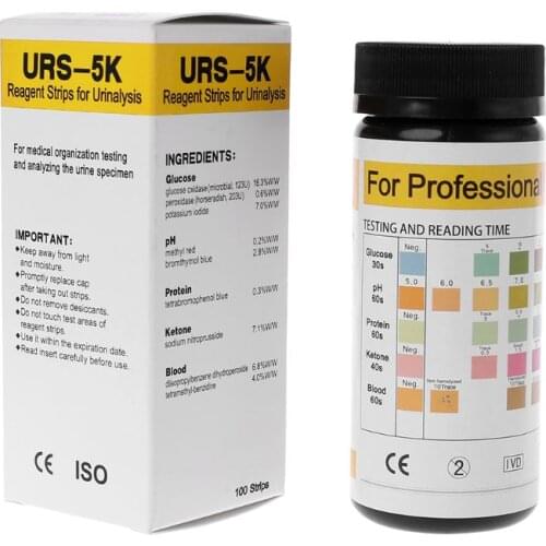 100Pcs URS-5K Glucose pH Protein Ketone Blood Urine Test Strip Reagent Strip For Urinalysis With Anti-VC Interference Ability