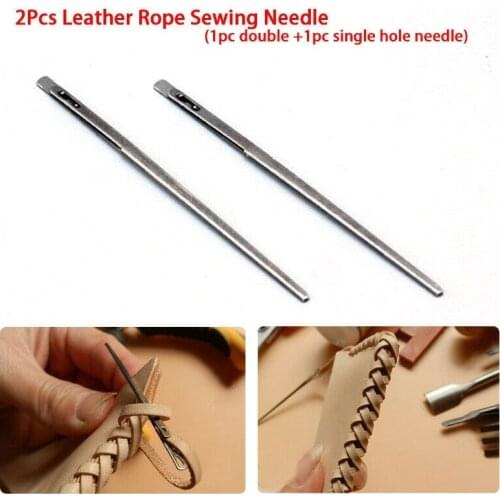 2Pcs DIY Leather Sewing Craft Tool Leather Knitting Needle Double Hole Leather Rope Lace Needle Hand Sewing Needle