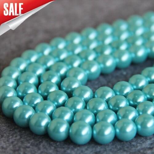 2015 New Fashion 8-14mm Sky Blue Shell pearl beads Seashell DIY gift for women girl loose Jewelry making design 15inch Wholesale