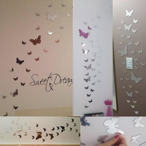 25Pcs/lot Mirror Butterfly Kitchen Wall Art Decal DIY Fashion Acrylic Sticker Wall Sticker for Kids Room Decoration Wall Decals