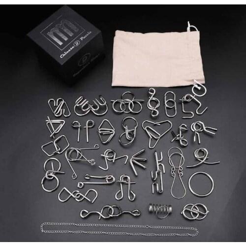 28pcs Metal Wire Puzzle Set Brain Teaser IQ Test Game Unlock Interlock Game Fidget Toy Kids Adults Challenge Gift