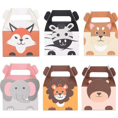 5pcs/lot Lovely Animal Candy Box Lion Fox Elephant Gift Box Zebra Bear Portable Biscuit Box for Kids Birthday Party Package Bags