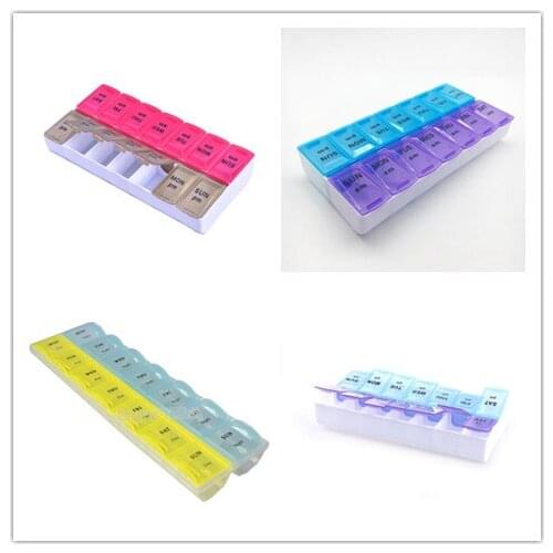 7 Days Weekly 14 Grids Pill Case Medicine Tablet Dispenser Organizer Box Splitters Pills Storage Container