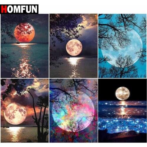 HOMFUN Full Square/Round Drill 5D DIY Diamond Painting "Moon night view" Embroidery Cross Stitch 5D Home Decor Gift