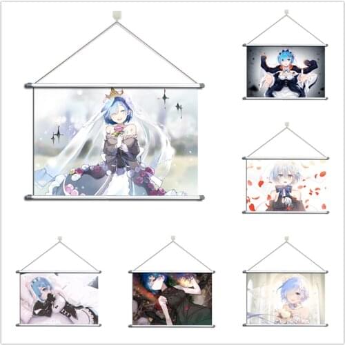Anime Re Zero Kara Hajimeru Isekai Seikatsu Rem Ram Alloy Fabric Wall Poster Scroll