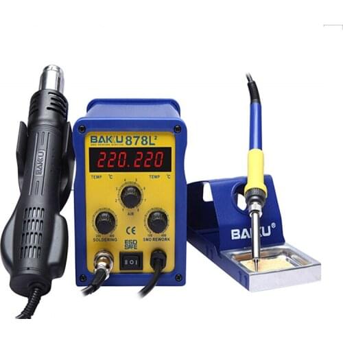 BK-878L2 Hot Air Soldering Station Dual Digital Display SMD Brushless Hot Air Rework Station + Soldering Iron and Hot Air Gun CH