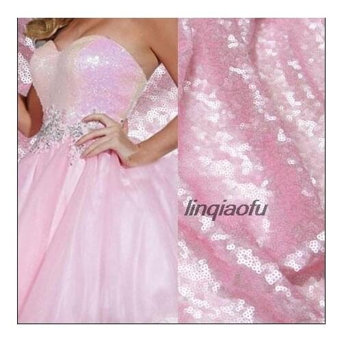 Pink encryption shiny sequin fabric, high-quality wedding dress fabric