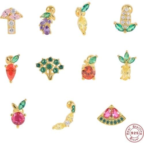 CANNER Piercing Aretes Cute Colorful Zircon Earring Fruit Lemon Corn Broccoli Stud Earrings 925 Sterling Silver Summer Jewerly