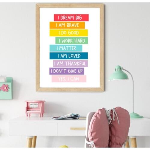Baby Kids Room Decoration Quote i Dream Big Canvas Painting for Interior Frameless Posters and Prints for Child House Nursery