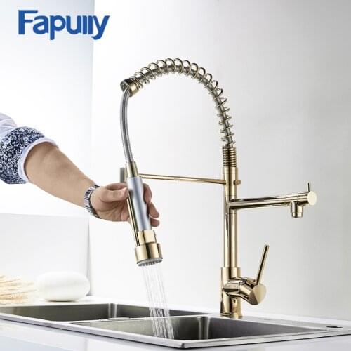 Fapully Gold Kitchen Faucet Sprayer Single Handle 360 Degree Rotating Cold Hot Water Mixer Sink Tap