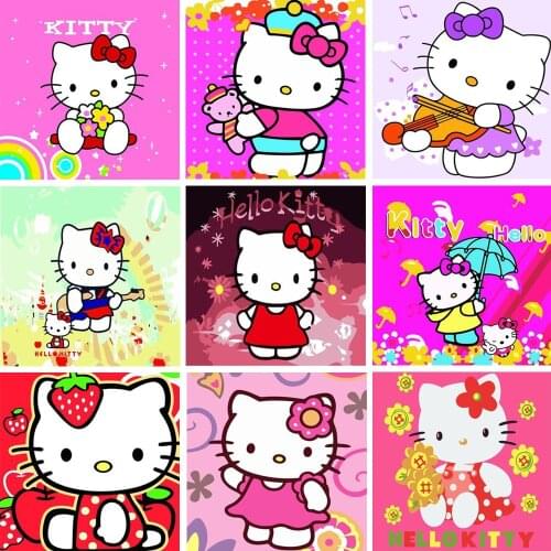 DIY Oil Painting By Numbers Cartoon Hello-kitty Lovely Cat Kid Girls Gifts Acrylic Animal Coloring By Numbers Frame Hand Painted