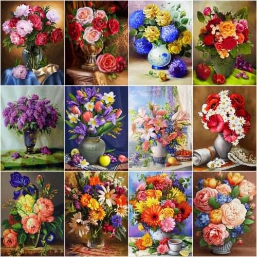 GATYZTORY Pictures By Numbers Flowers Painting DIY Coloring Canvas Kits Acrylic Hand Painted Canvas For Living Room Wall Art