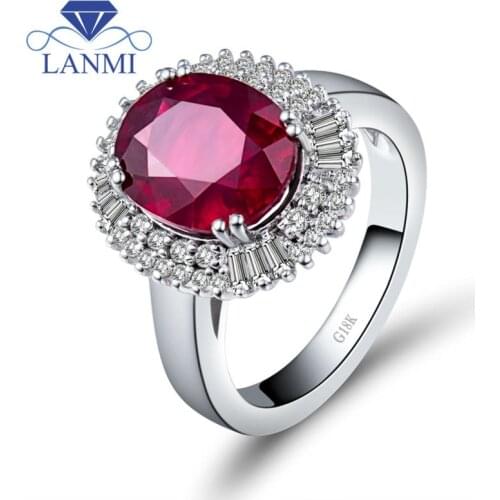Nonle Oval 9X11mm Natural Diamond Ruby Engagement Rings In 18Kt White Gold SR0002