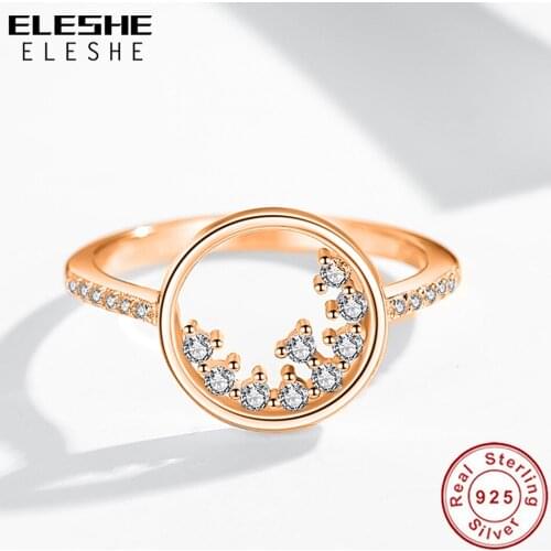 Classic Style Rose Gold Crystal Ring 925 Sterling Silver Fashion Circle Round Zircon Finger Rings For Women Wedding Jewelry