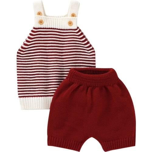 Baby Clothes Sets Fashion Stripes Knitted Newborn Boy Girl Sleeveless Tops + Bottoms Toddler Kids Cotton Outfit Children Clothes