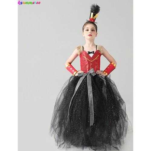 Girls Halloween Circus Ringmaster Costume Sparkly Kids Lion Tamer Fancy Tutu Dress Birthday Party Dress Up Girls Gown Dress