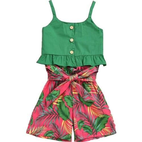 Girl Suit Summer New Baby Clothing Sets Fashion Casual Sling Vest Top + Printing Shorts 2-Piece Suit Girl Vacation Clothes 1-6 Y