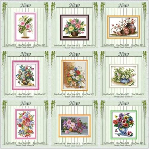 Colorful tulips vase lily flower painting counted print on the canvas DMC 11CT 14CT kits Cross Stitch embroidery needlework Sets