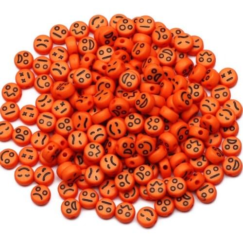 4x7mm Round Acrylic Spacer Beads Mixed Orange Mood Pattern Loose Beads For Jewelry Making DIY Necklace Bracelet Accessories