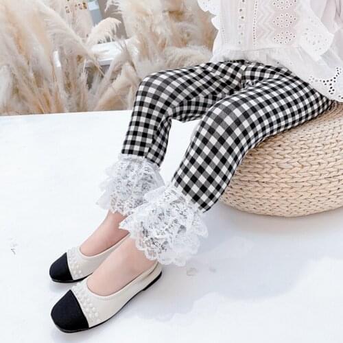 Girl Leggings Trousers Children Plaid Pattern Clothing Girls Lace Floral Pants Kids Leggings Pants For 2-8 Years