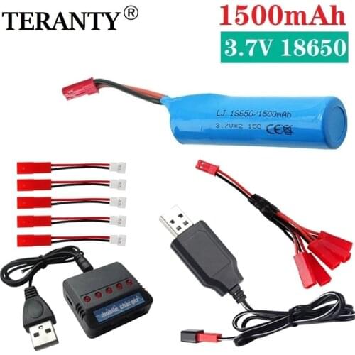 18650 3.7v 1500mah Li-ion Battery + Charger For RC Drone Car Boat Water soft Gun Toys With JST plug for JJRC Q70 Battery Parts
