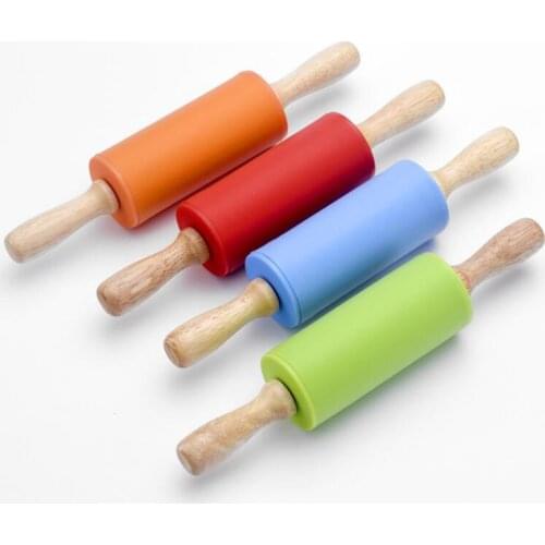 Mini Silicone Rolling pin with rubber wood handle, Lengh 23cm,Baking Kneading Tool
