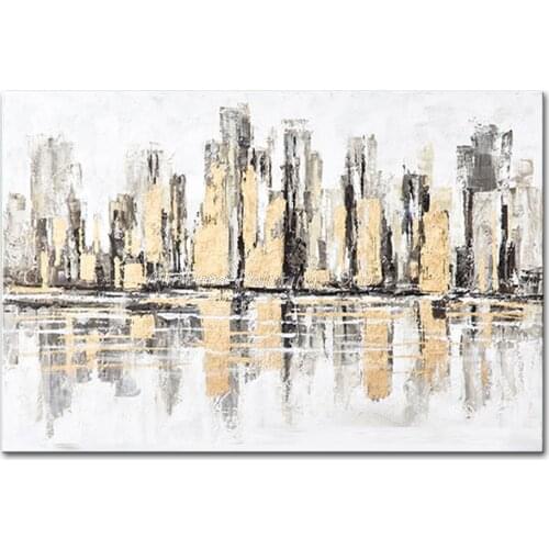 Mintura Wall Picture for Living Room Oil Paintings on Canvas Hand Painted The Golden City Clusters Hotel Decor Wall Art No Frame