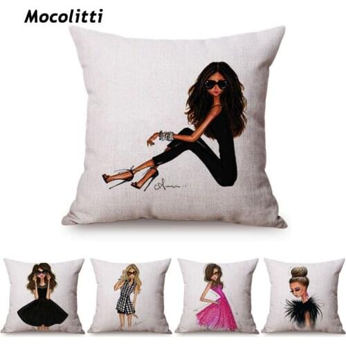 Fashion Beautiful Girl Bedroom Sofa Decoration Throw Pillow Case European Style Charm Woman Cotton Linen Cushion Cover Cases