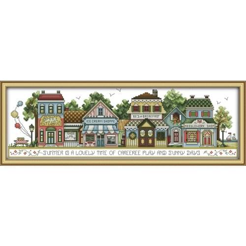 Joy Sunday Street Views 6 Chinese Cross Stitch Kits Ecological Cotton Stamped Printed 11CT DIY Gift Wedding Decoration For Home