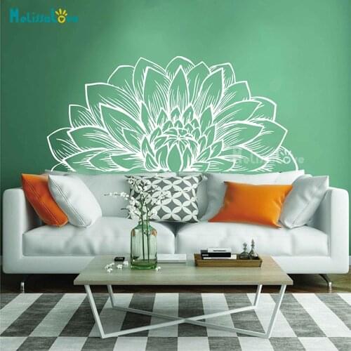 Mandala In Half Dahlia Wall Decal lotus Flower Interior Home Decor meditation mandala wall art Stickers BA787