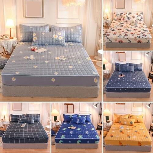 Mattress Cover Waterproof Thicken Quilted Mattress Protector Cartoon Color Anti-Bacteria Mattress Topper Air-Permeable Bed Cover