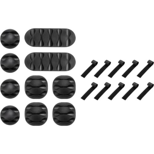 NEW-20Pc Cord Management Organizer Kit with Self Adhesive Cable Clip Holders and Fastening Cable Ties for TV Computer Office