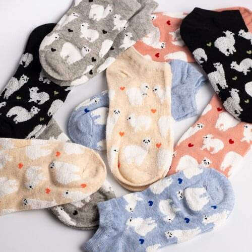 10 pairs Cotton socks Tiny Alpacas Love Hearts pink Blue black gray Socks Animal Breathable Cozy high quality Fit Womens socks